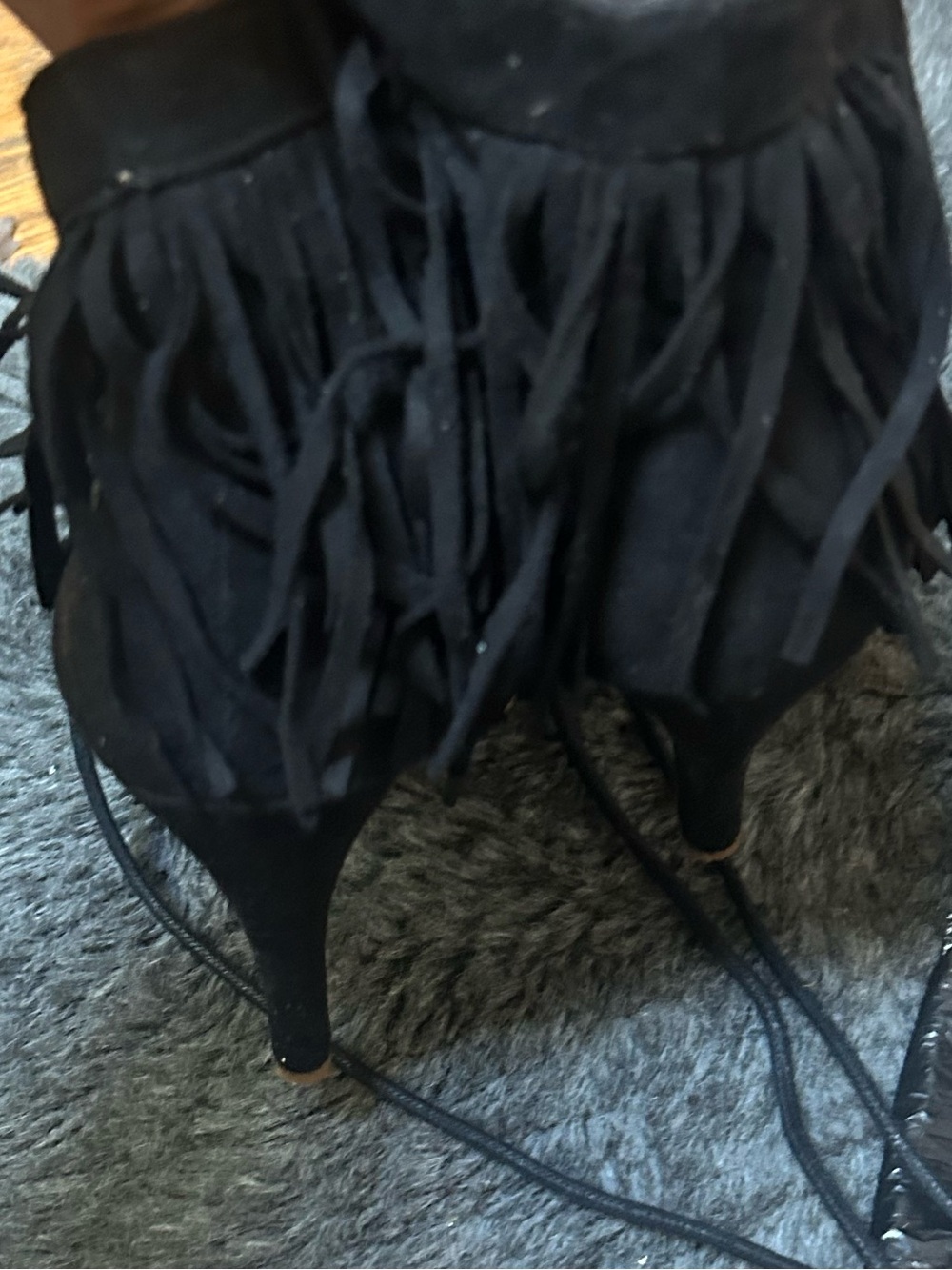 Kids Black Fringe Costume Boots - Unbranded